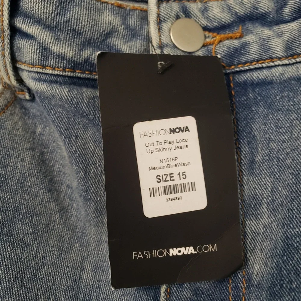 Fashion Nova Out To Play Lace Up‎ Skinny Jeans Womens 15 Blue N1516P High Rise